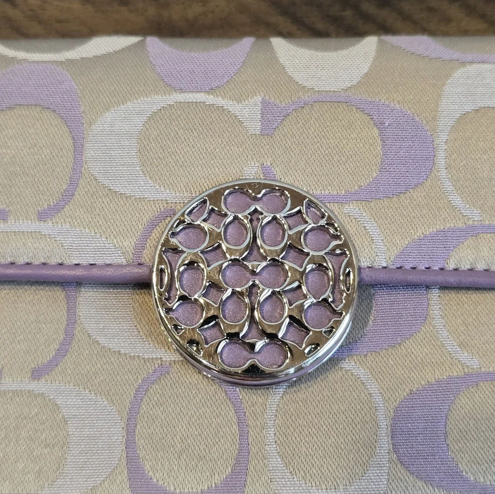 Coach Alexandra Signature Lavender Purple Sateen Trifold Wallet - Picture 7 of 11